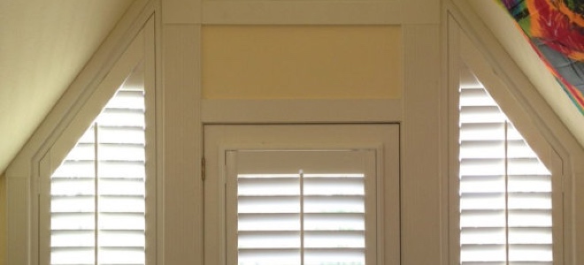 Slanted windows around a door.